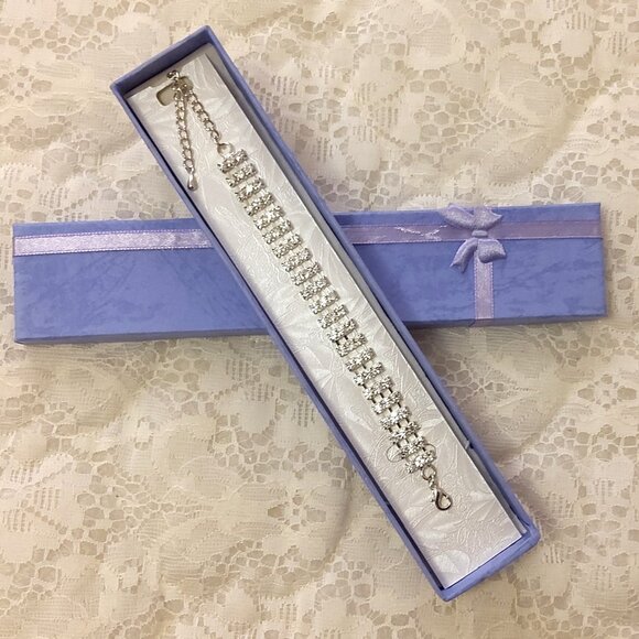 New Clear Crystal 3 Lines Silver Tone Bangle Bracelet Girl's Jewelry Gifts - Picture 2 of 5